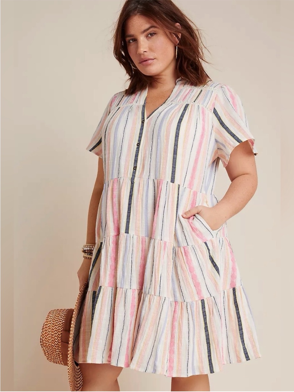 Anthropologie Georgina Tiered Cotton Striped Shirt Dress